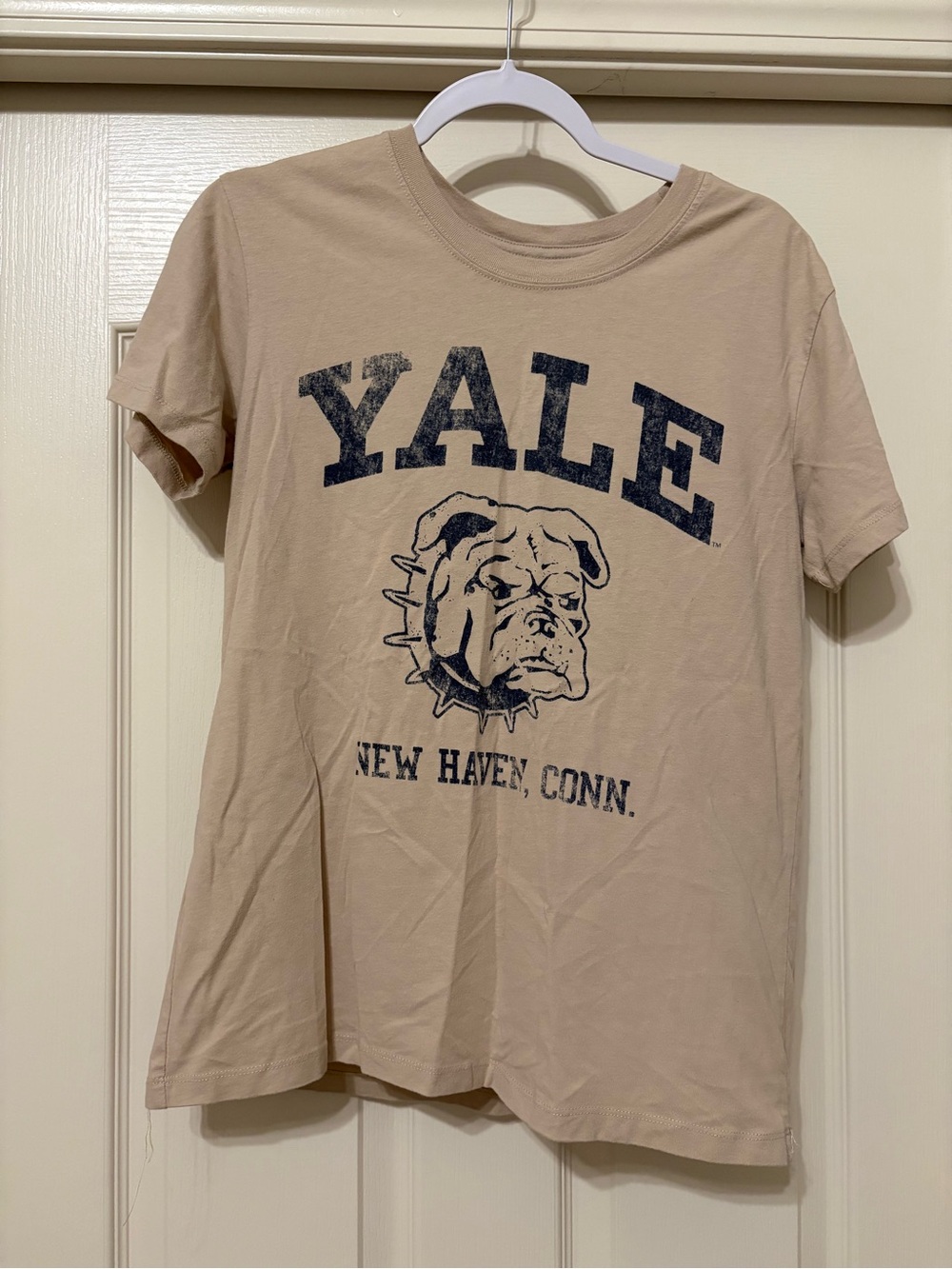 Short Sleeve Graphic Tee in Beige with Bulldog Motif